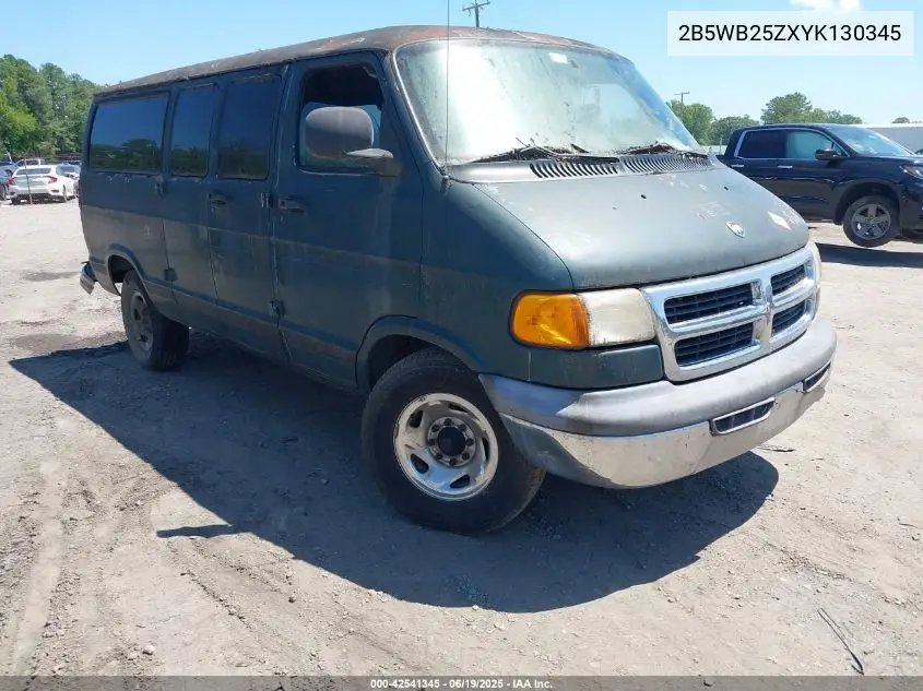 2000 Dodge Ram Wagon 2500 VIN: 2B5WB25ZXYK130345 Lot: 42541345