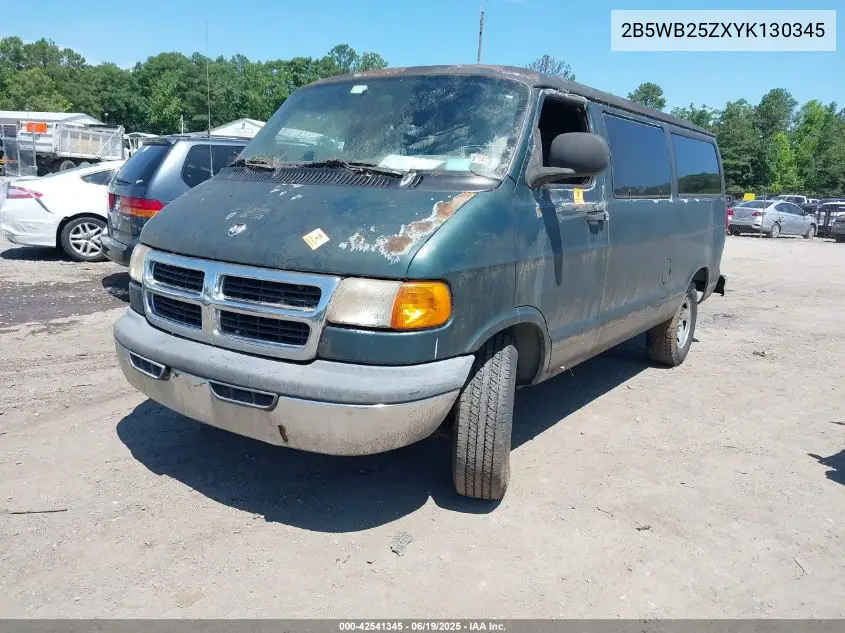 2000 Dodge Ram Wagon 2500 VIN: 2B5WB25ZXYK130345 Lot: 42541345