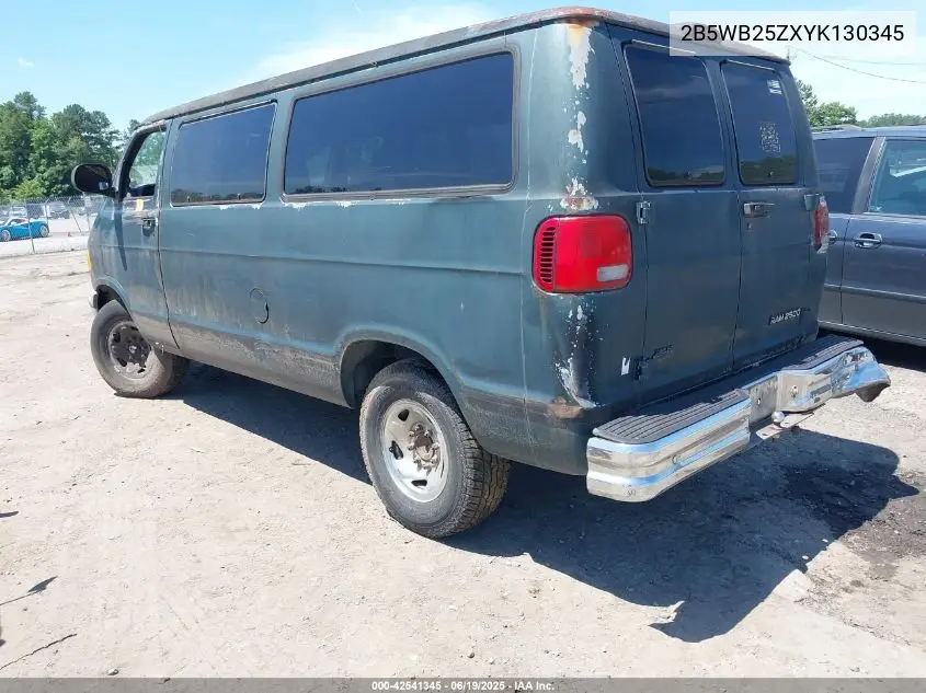 2000 Dodge Ram Wagon 2500 VIN: 2B5WB25ZXYK130345 Lot: 42541345