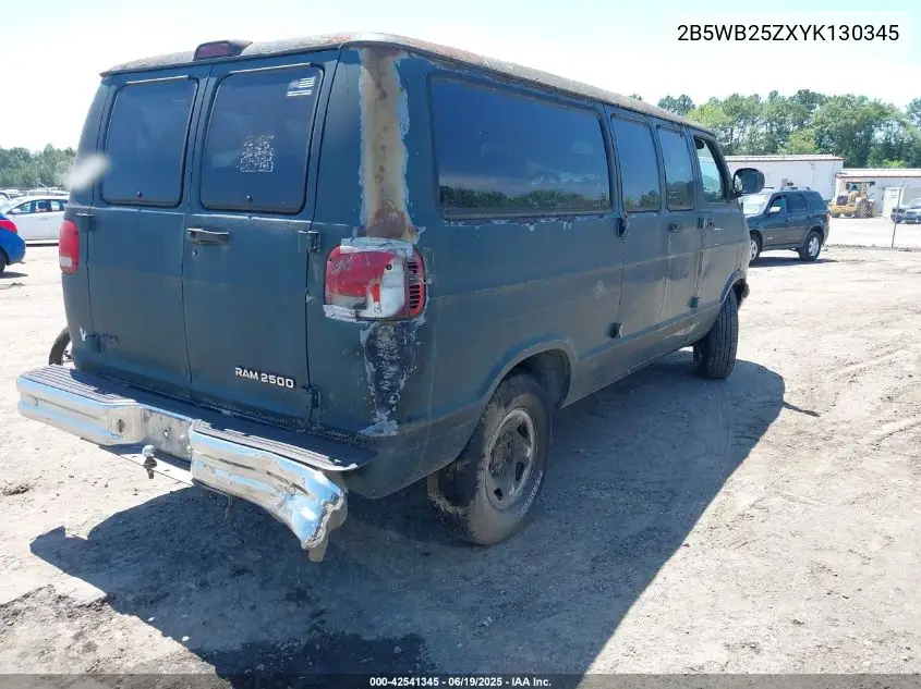 2000 Dodge Ram Wagon 2500 VIN: 2B5WB25ZXYK130345 Lot: 42541345