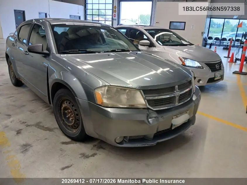 2008 Dodge Avenger Sxt V6 VIN: 1B3LC56R68N597338 Lot: 20269412
