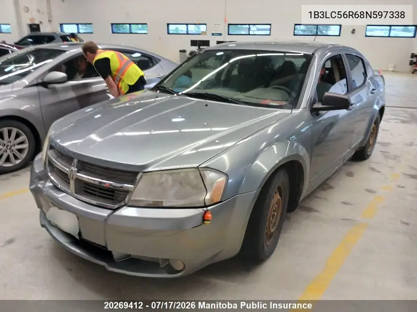 2008 Dodge Avenger Sxt V6 VIN: 1B3LC56R68N597338 Lot: 20269412