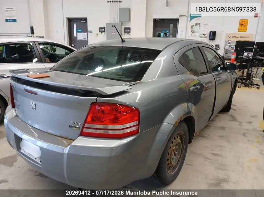 2008 Dodge Avenger Sxt V6 VIN: 1B3LC56R68N597338 Lot: 20269412