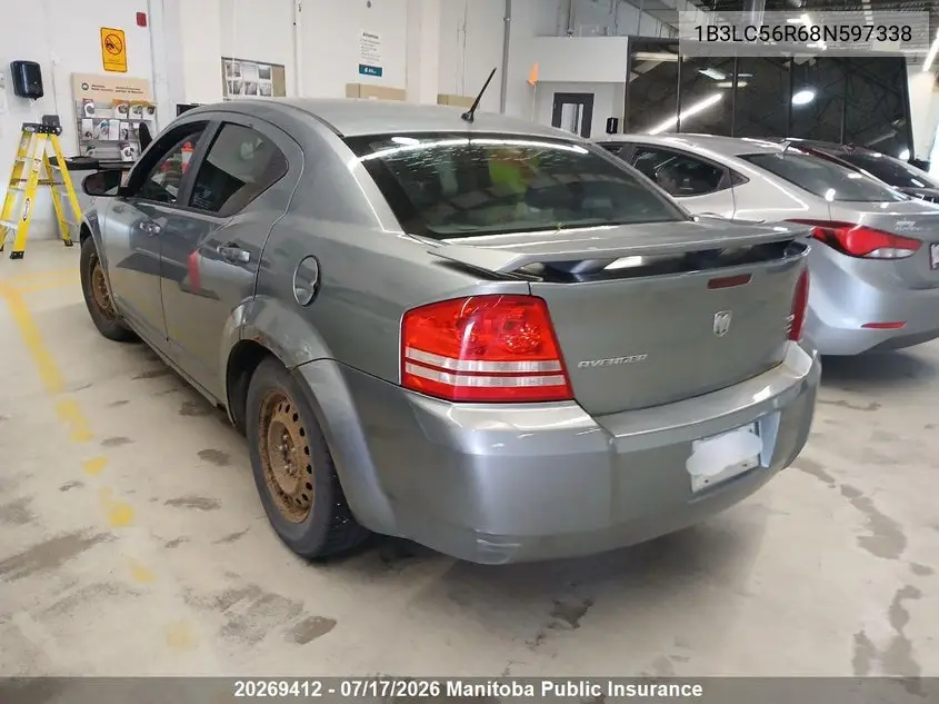2008 Dodge Avenger Sxt V6 VIN: 1B3LC56R68N597338 Lot: 20269412