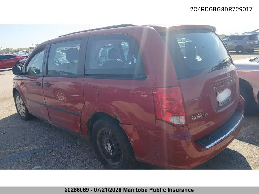 2013 Dodge Grand Caravan Se VIN: 2C4RDGBG8DR729017 Lot: 20266069