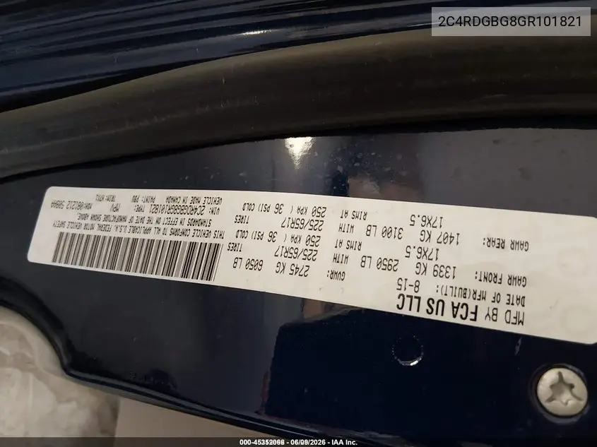 2016 Dodge Grand Caravan Se VIN: 2C4RDGBG8GR101821 Lot: 45352066