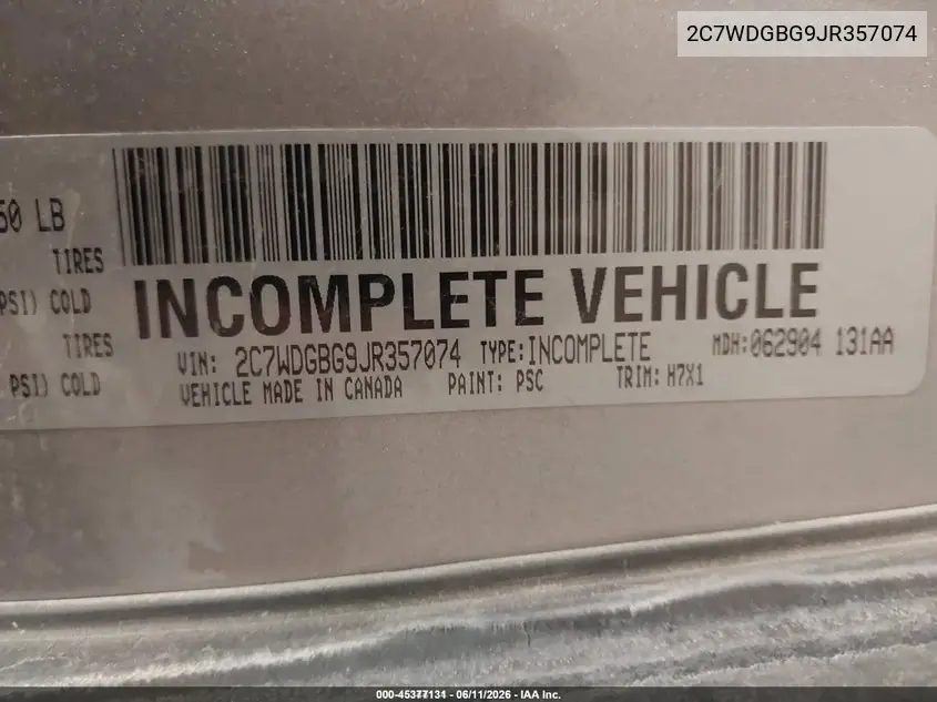 2018 Dodge Grand Caravan Se VIN: 2C7WDGBG9JR357074 Lot: 45377131