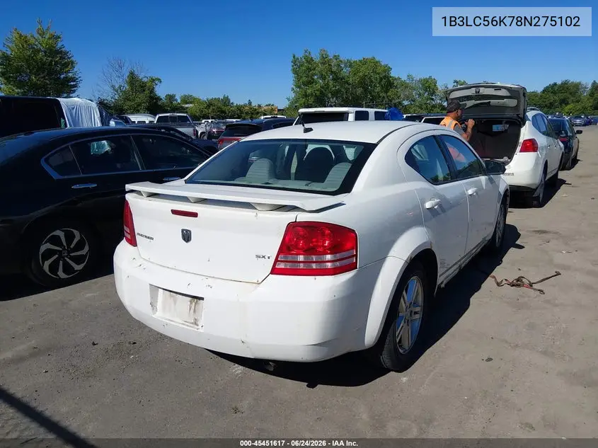 2008 Dodge Avenger Sxt VIN: 1B3LC56K78N275102 Lot: 45451617