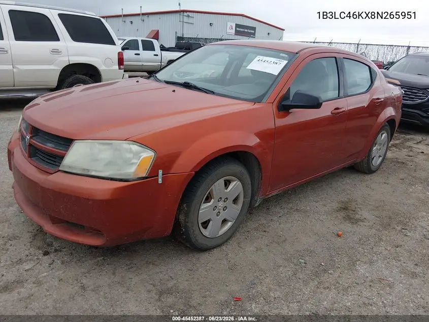 2008 Dodge Avenger Se VIN: 1B3LC46KX8N265951 Lot: 45452387