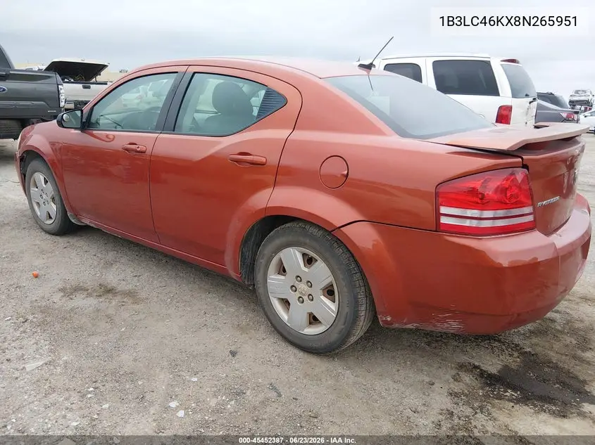 2008 Dodge Avenger Se VIN: 1B3LC46KX8N265951 Lot: 45452387