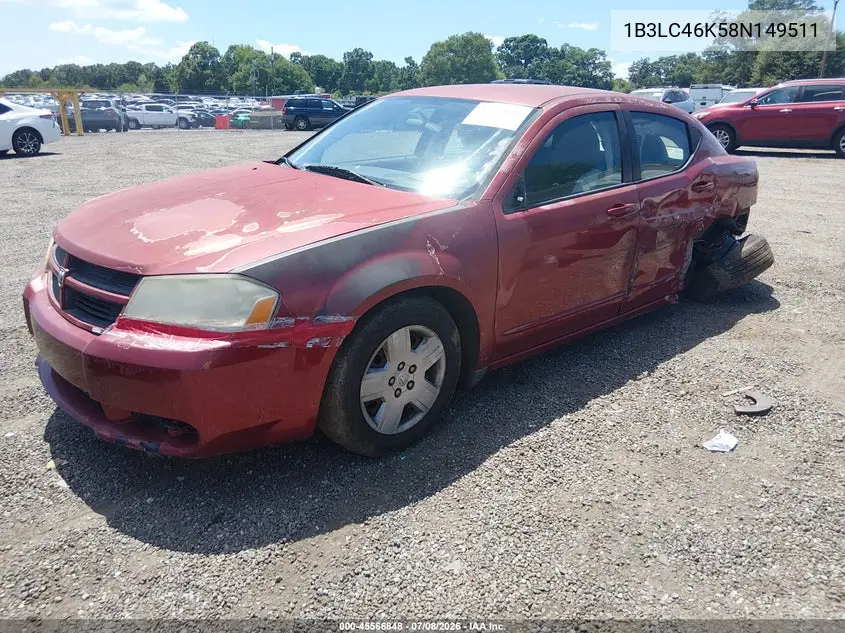 2008 Dodge Avenger Se VIN: 1B3LC46K58N149511 Lot: 45566848