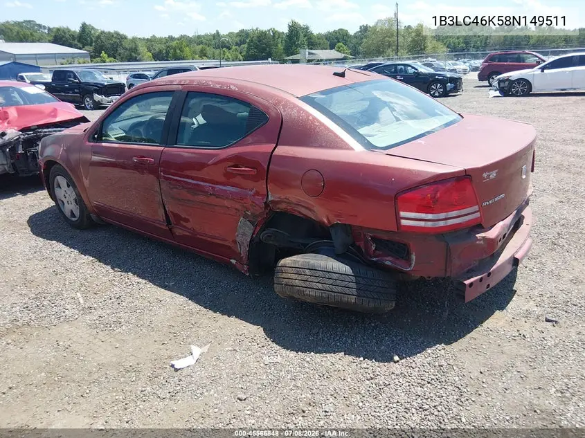 2008 Dodge Avenger Se VIN: 1B3LC46K58N149511 Lot: 45566848