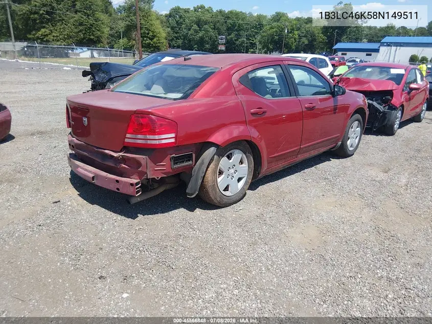 2008 Dodge Avenger Se VIN: 1B3LC46K58N149511 Lot: 45566848