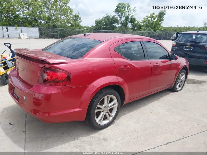 2011 Dodge Avenger Mainstreet VIN: 1B3BD1FGXBN524416 Lot: 45211403