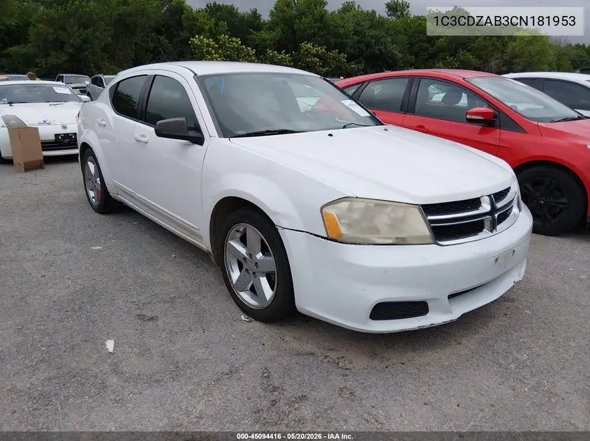 2012 Dodge Avenger Se VIN: 1C3CDZAB3CN181953 Lot: 45094416