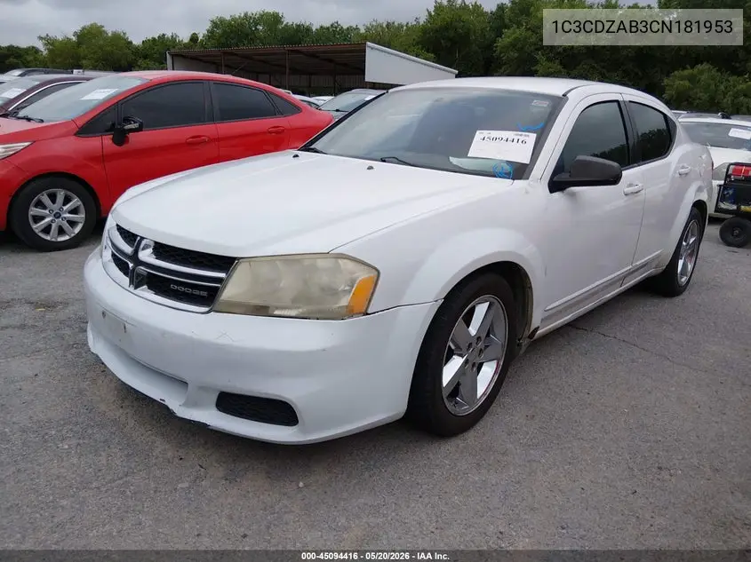 2012 Dodge Avenger Se VIN: 1C3CDZAB3CN181953 Lot: 45094416