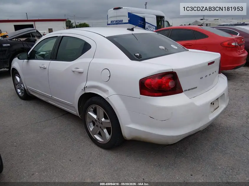 2012 Dodge Avenger Se VIN: 1C3CDZAB3CN181953 Lot: 45094416
