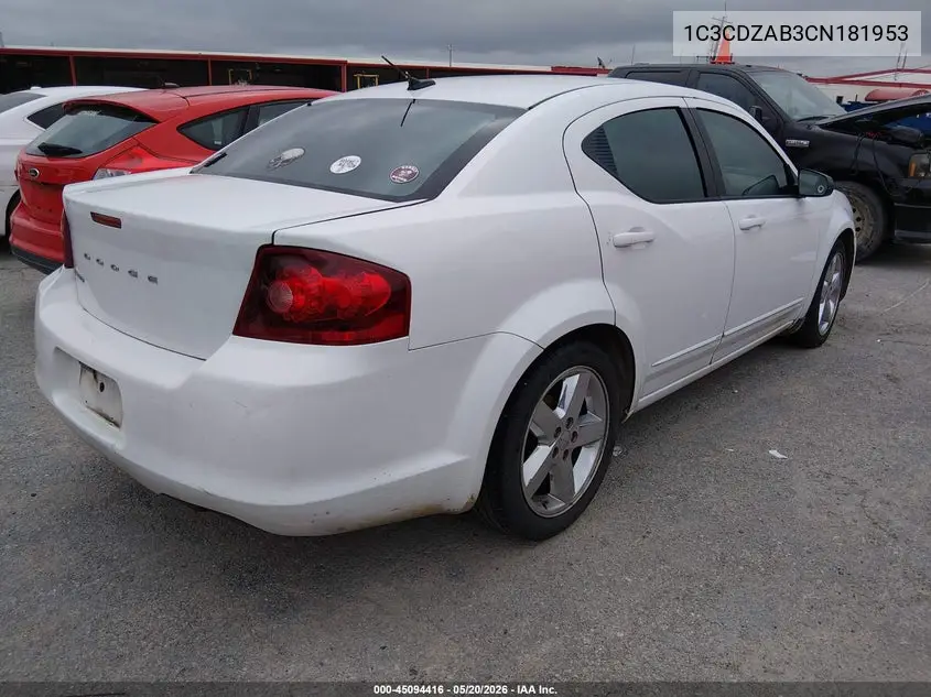 2012 Dodge Avenger Se VIN: 1C3CDZAB3CN181953 Lot: 45094416