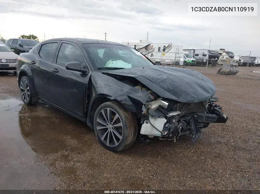 2012 Dodge Avenger Se VIN: 1C3CDZAB0CN110919 Lot: 45141478