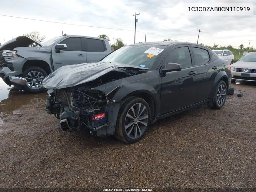 2012 Dodge Avenger Se VIN: 1C3CDZAB0CN110919 Lot: 45141478