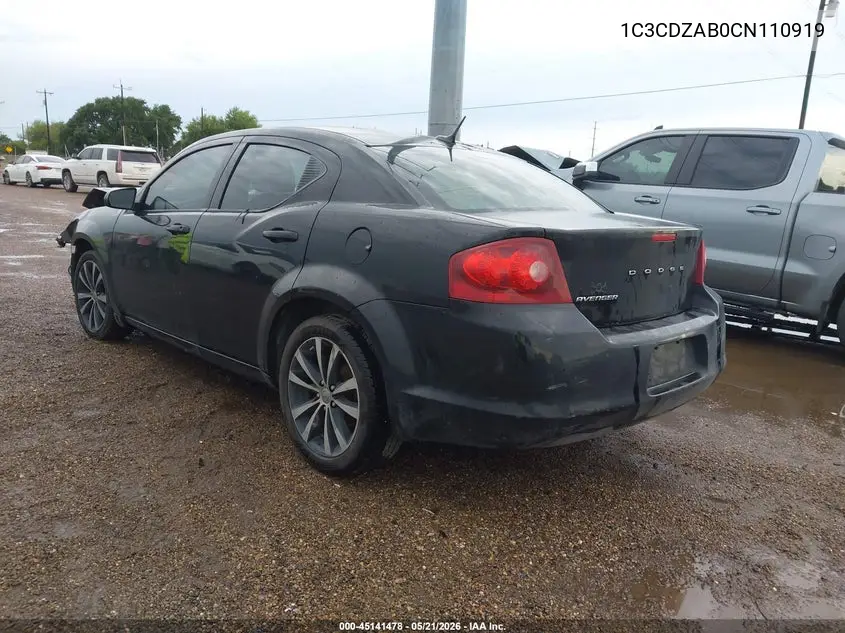 2012 Dodge Avenger Se VIN: 1C3CDZAB0CN110919 Lot: 45141478