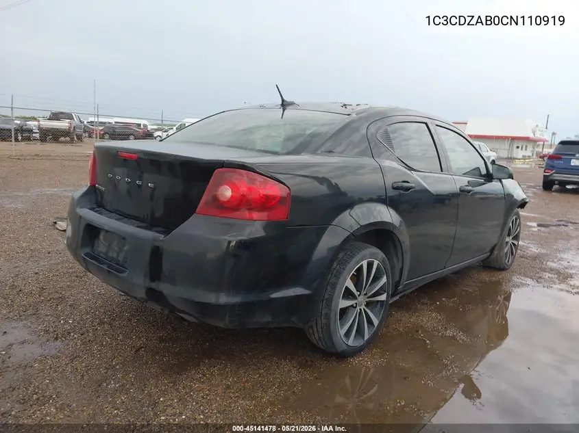 2012 Dodge Avenger Se VIN: 1C3CDZAB0CN110919 Lot: 45141478