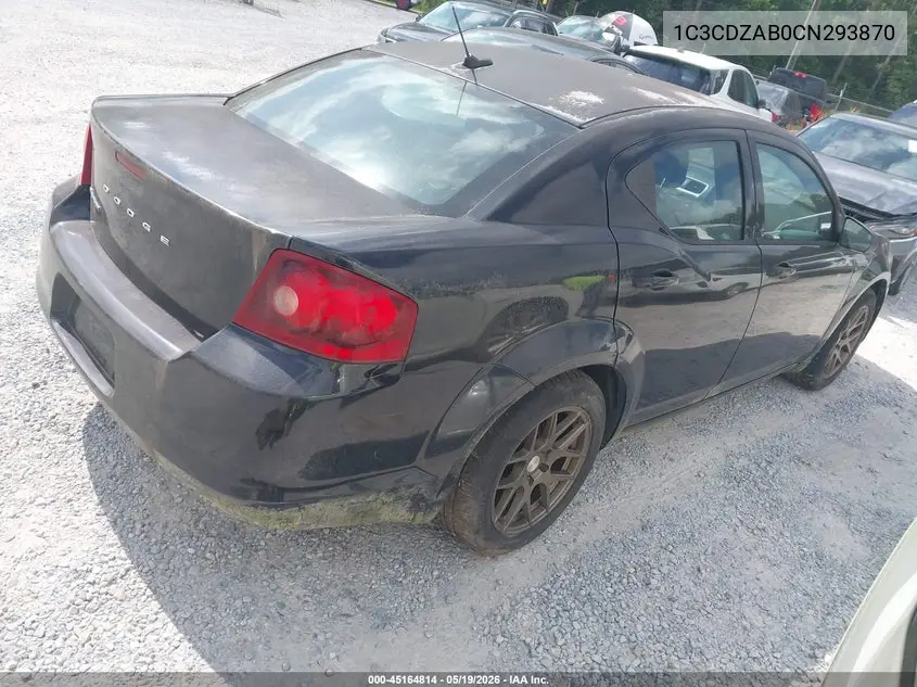 2012 Dodge Avenger Se VIN: 1C3CDZAB0CN293870 Lot: 45164814
