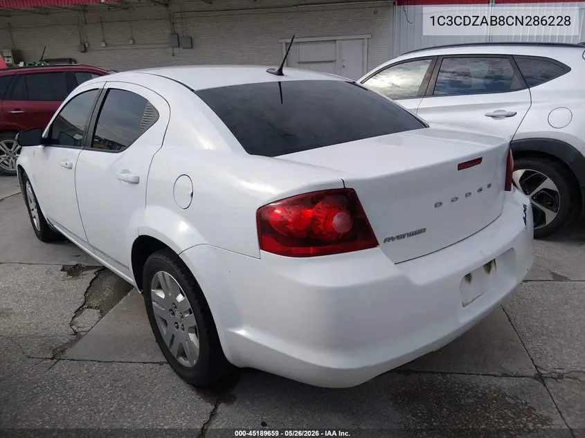 2012 Dodge Avenger Se VIN: 1C3CDZAB8CN286228 Lot: 45189659