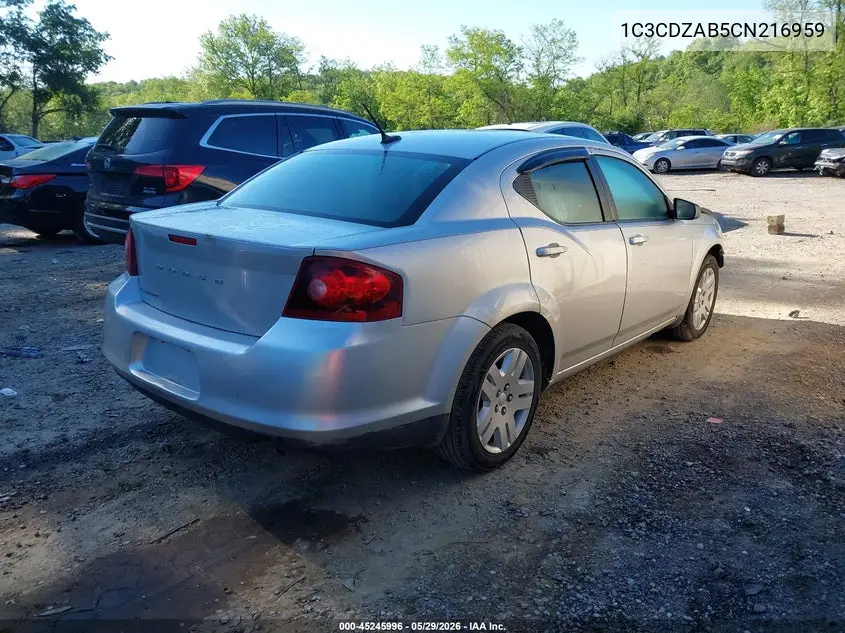 2012 Dodge Avenger Se VIN: 1C3CDZAB5CN216959 Lot: 45245996