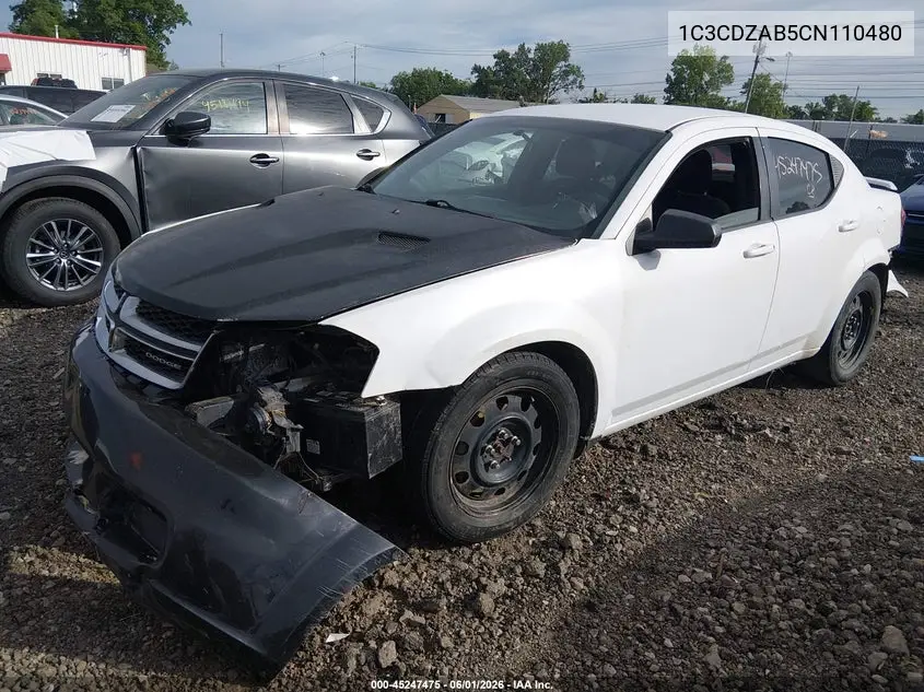 2012 Dodge Avenger Se VIN: 1C3CDZAB5CN110480 Lot: 45247475