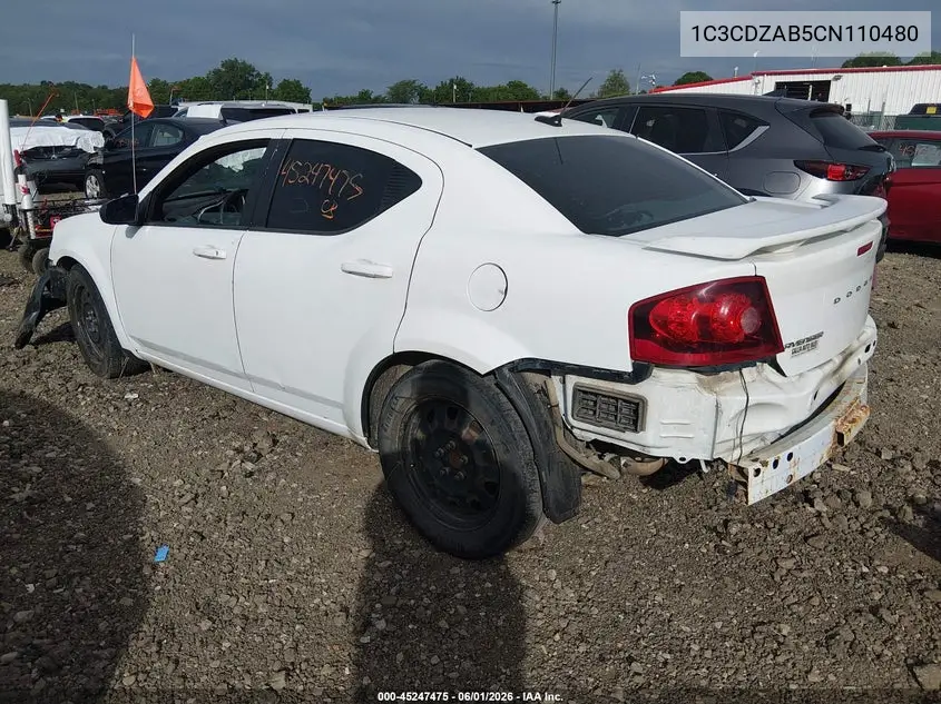 2012 Dodge Avenger Se VIN: 1C3CDZAB5CN110480 Lot: 45247475