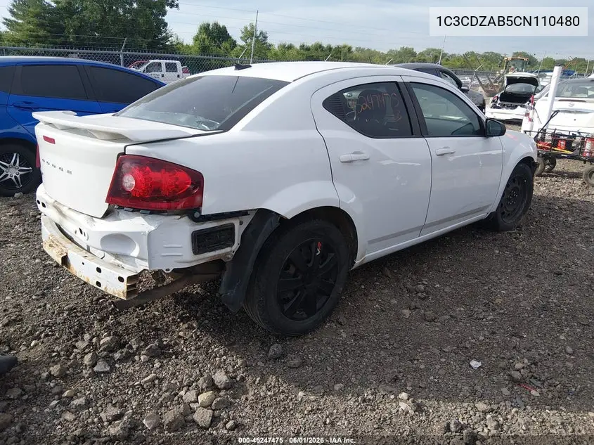 2012 Dodge Avenger Se VIN: 1C3CDZAB5CN110480 Lot: 45247475
