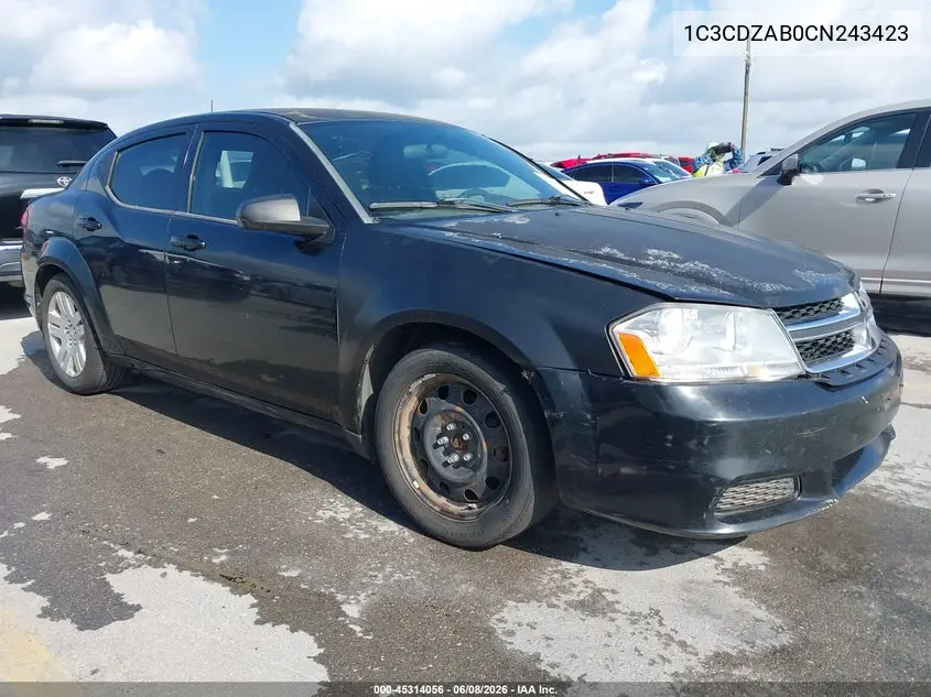 2012 Dodge Avenger Se VIN: 1C3CDZAB0CN243423 Lot: 45314056