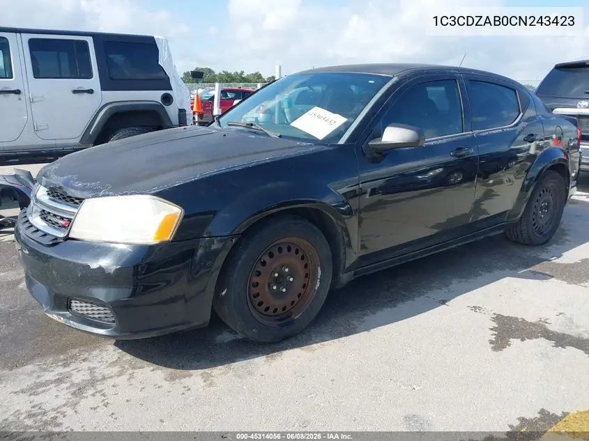 2012 Dodge Avenger Se VIN: 1C3CDZAB0CN243423 Lot: 45314056
