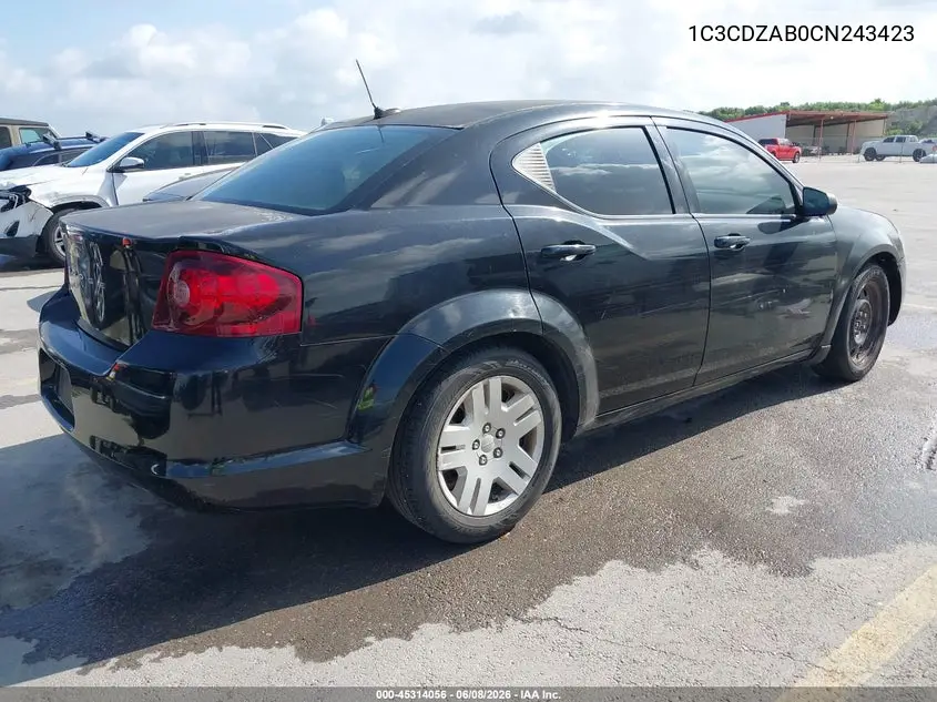 2012 Dodge Avenger Se VIN: 1C3CDZAB0CN243423 Lot: 45314056