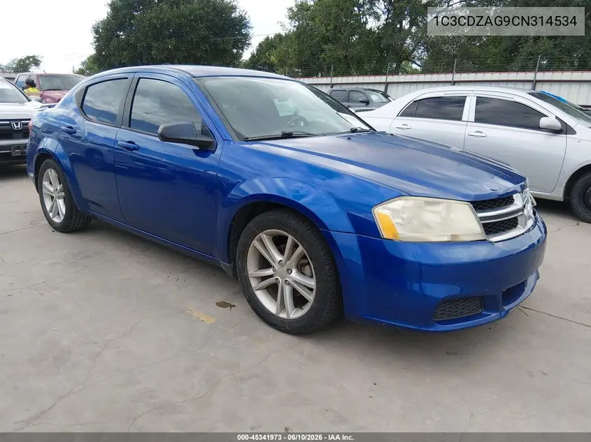 2012 Dodge Avenger Se VIN: 1C3CDZAG9CN314534 Lot: 45341973