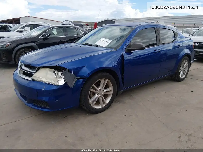 2012 Dodge Avenger Se VIN: 1C3CDZAG9CN314534 Lot: 45341973