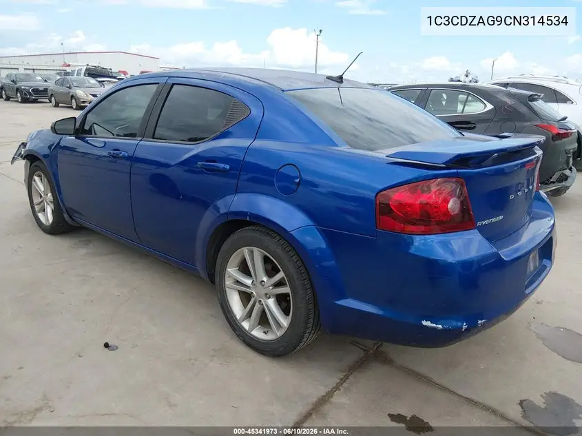 2012 Dodge Avenger Se VIN: 1C3CDZAG9CN314534 Lot: 45341973
