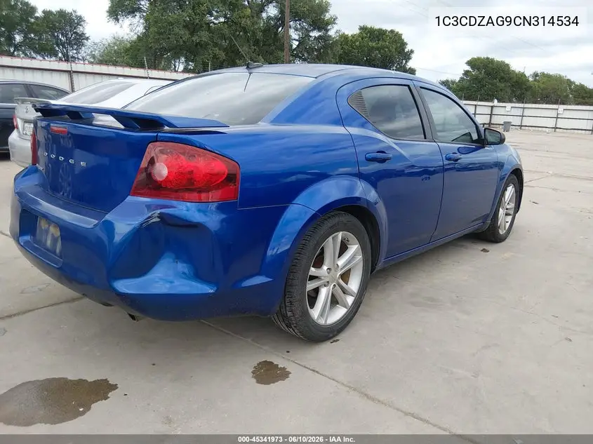 2012 Dodge Avenger Se VIN: 1C3CDZAG9CN314534 Lot: 45341973