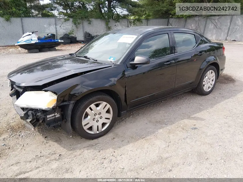 2012 Dodge Avenger Se VIN: 1C3CDZAB0CN242742 Lot: 45369990