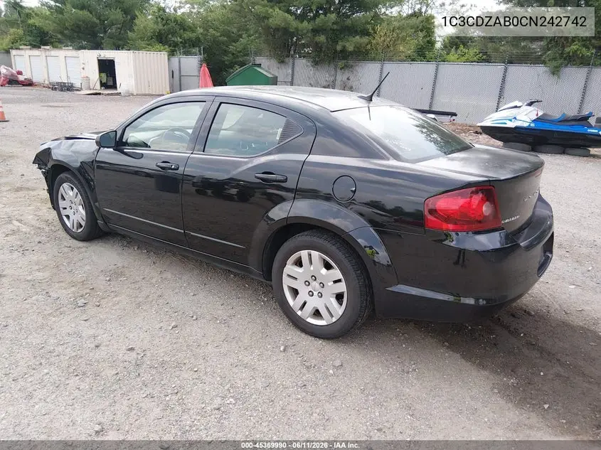 2012 Dodge Avenger Se VIN: 1C3CDZAB0CN242742 Lot: 45369990