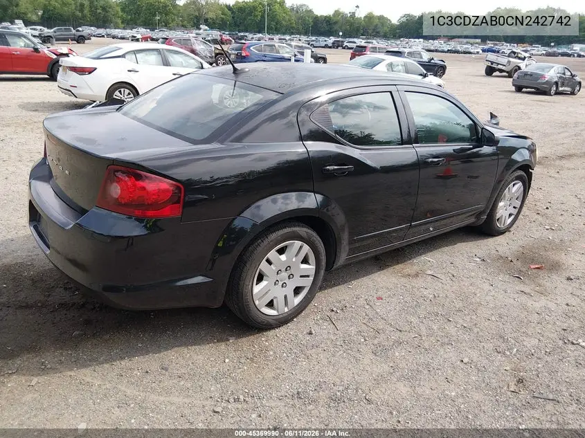 2012 Dodge Avenger Se VIN: 1C3CDZAB0CN242742 Lot: 45369990
