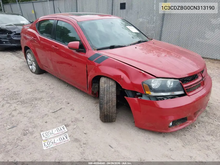 2012 Dodge Avenger R/T VIN: 1C3CDZBG0CN313190 Lot: 45394048