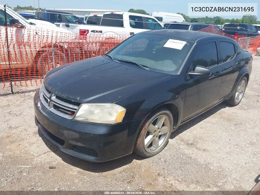 2012 Dodge Avenger Se VIN: 1C3CDZAB6CN231695 Lot: 45466233