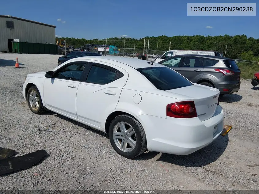 2012 Dodge Avenger Sxt VIN: 1C3CDZCB2CN290238 Lot: 45471932