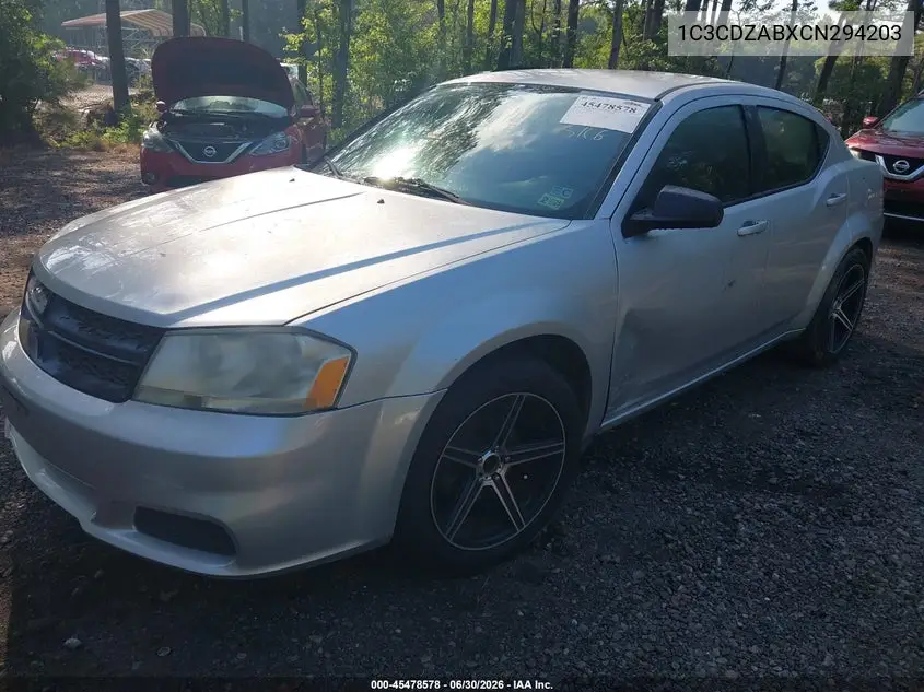 2012 Dodge Avenger Se VIN: 1C3CDZABXCN294203 Lot: 45478578