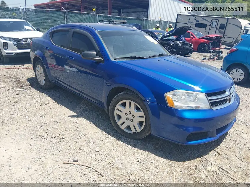 2012 Dodge Avenger Se VIN: 1C3CDZAB8CN265511 Lot: 45495643