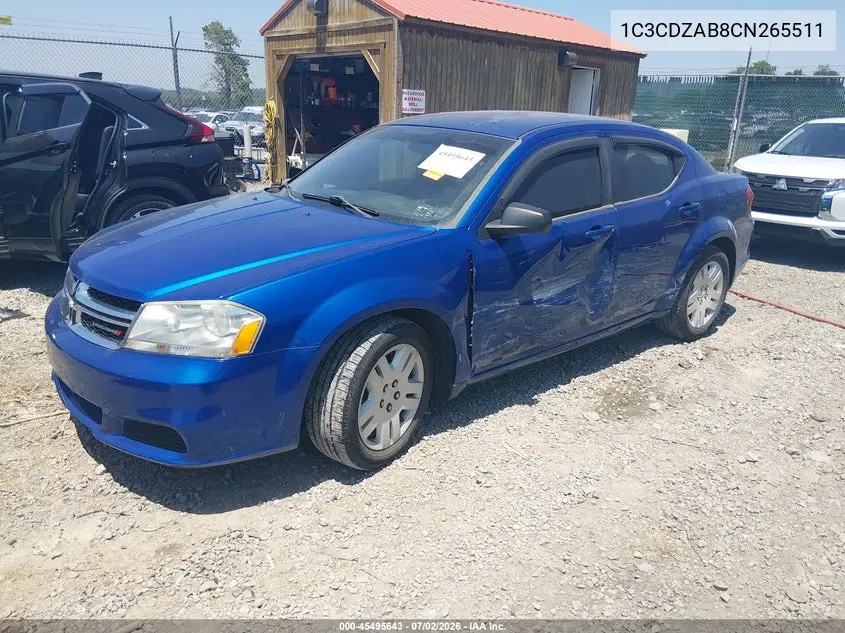 2012 Dodge Avenger Se VIN: 1C3CDZAB8CN265511 Lot: 45495643