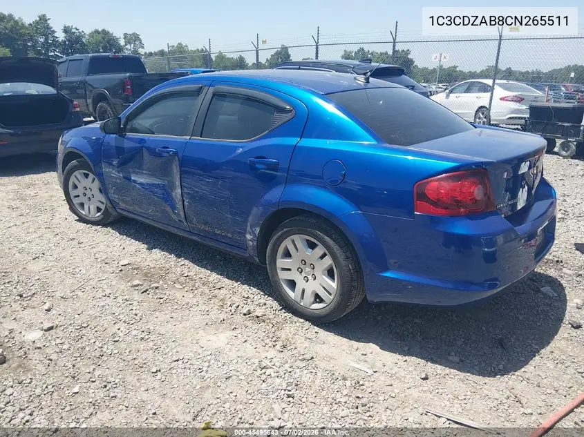 2012 Dodge Avenger Se VIN: 1C3CDZAB8CN265511 Lot: 45495643