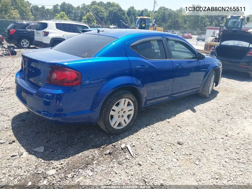 2012 Dodge Avenger Se VIN: 1C3CDZAB8CN265511 Lot: 45495643